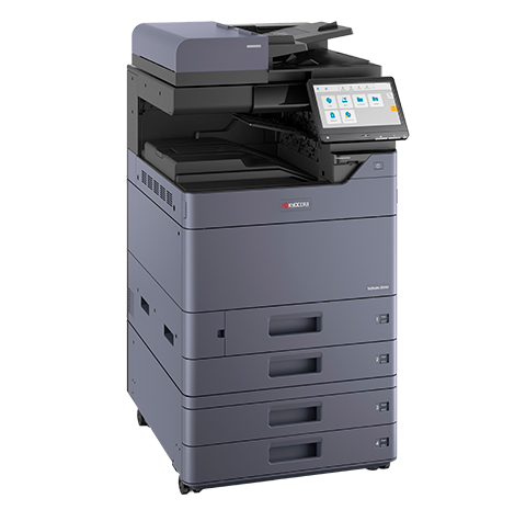 Kyocera TASKalfa 2554ci floor-standing multifunction printer with document feeder and four paper trays, the class of machine covered by a 36 to 60 month agreement